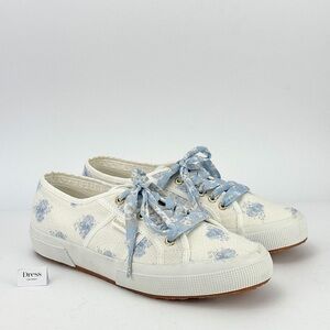 New LoveShackFancy x Superga Blue and White Floral Sneakers